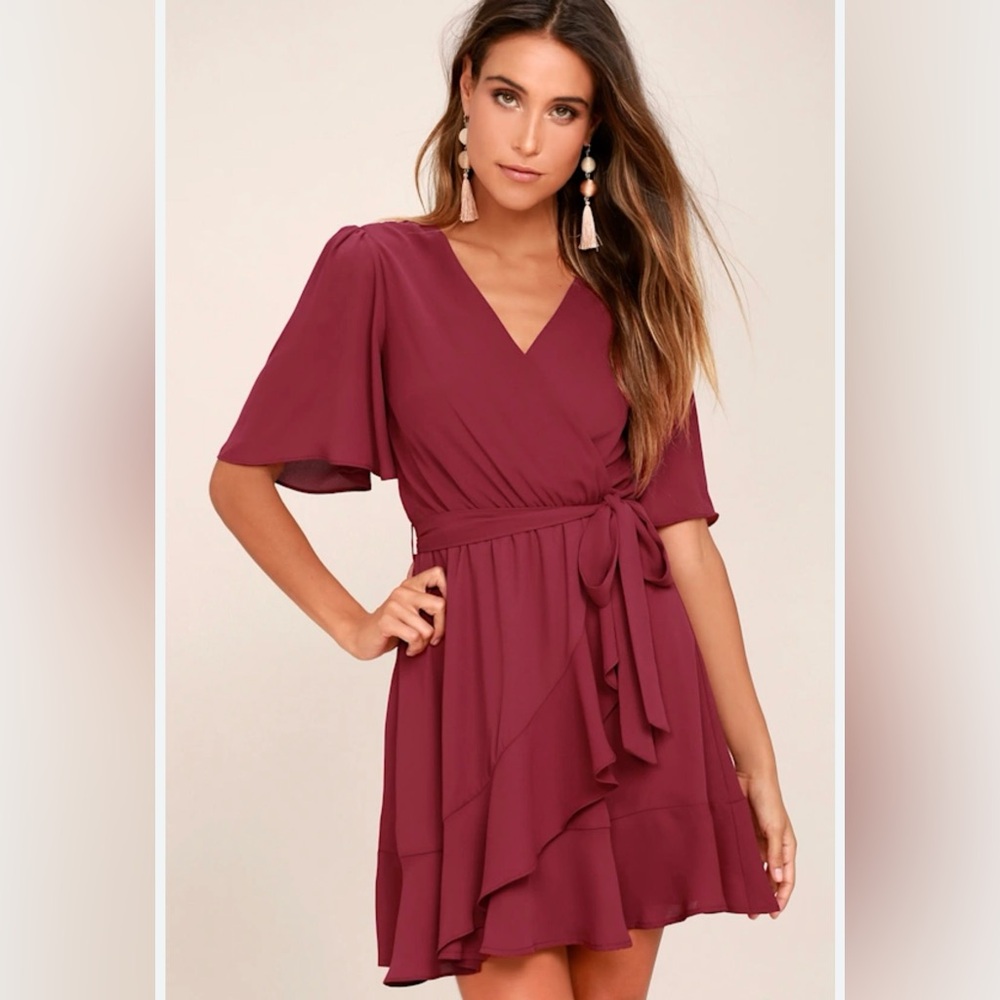 LULUS Elegant Burgundy Wrap Dress